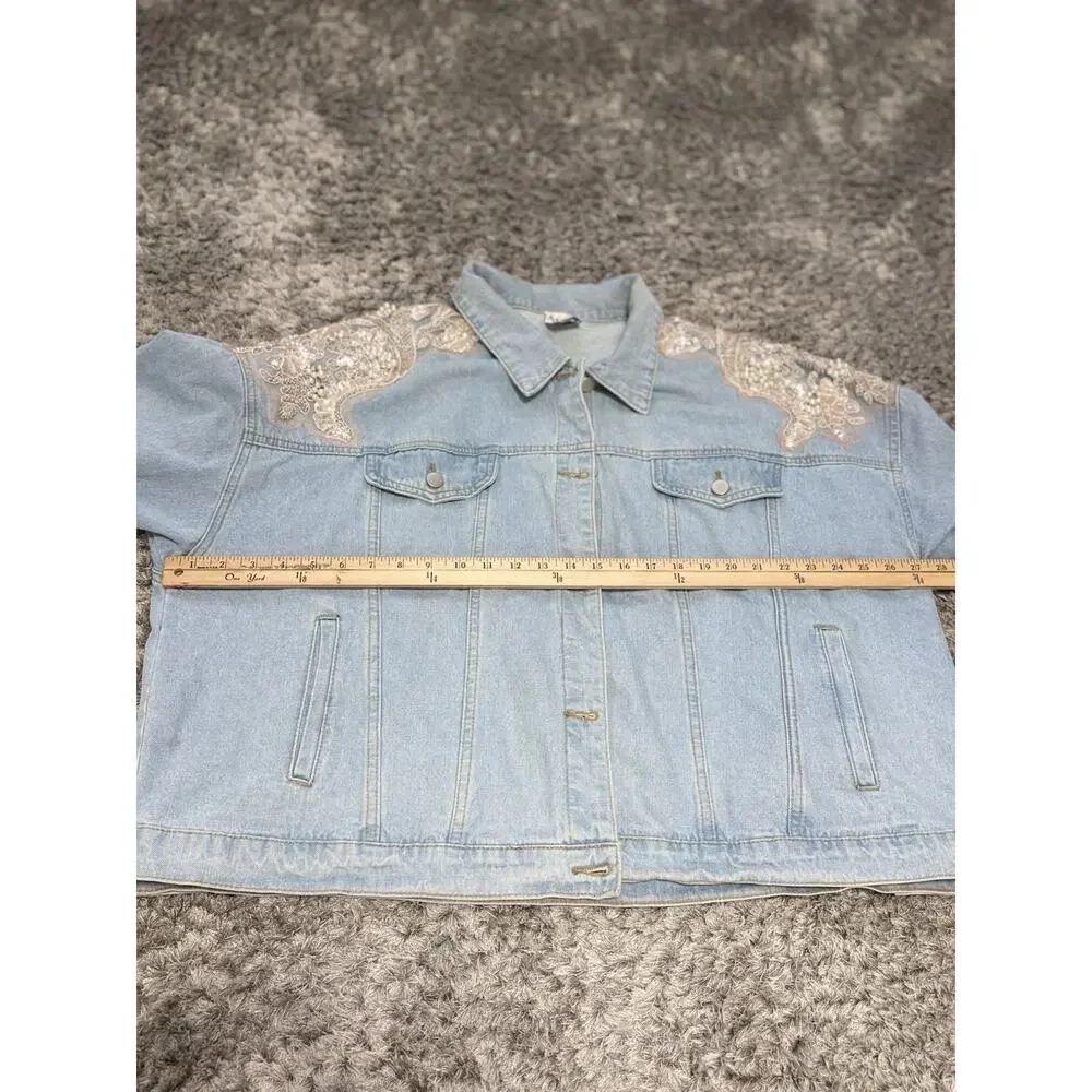 Arula Women’s Denim Jacket Plus Size 3X Light Wash Pearl Sequin Lace Embellished - Picture 15 of 15